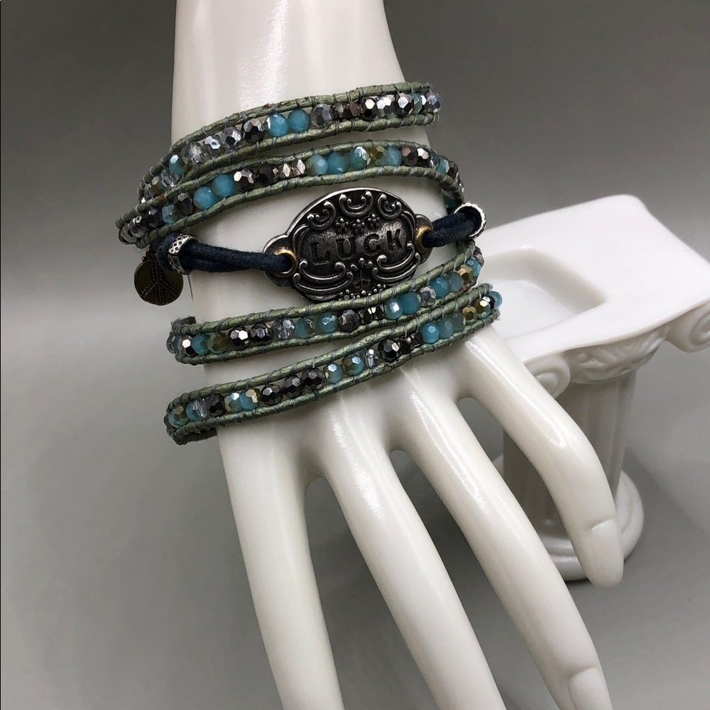 Lucky Brand Luck Charm Bracelet Nakamol Faceted Bead Long Wrap Bracelet Boho.